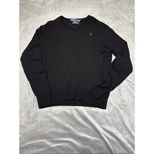 Polo Ralph Lauren Custom Fit Mens XL Black Merino Wool Sweater Hole